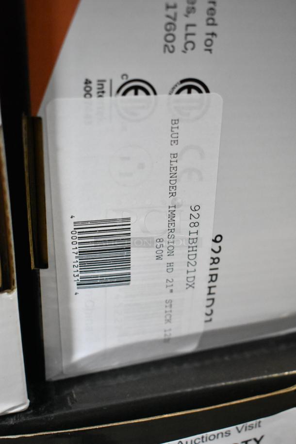 New AvaMix 928IBHD21 21" Heavy-Duty Immersion Blender in box, 1 1/4 hp, 120V, scratch and dent, label visible.