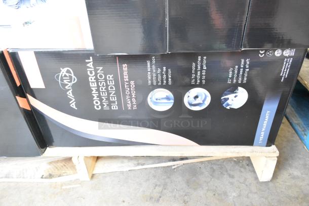 Brand new AvaMix 928IBHD21 21" heavy-duty variable speed immersion blender, 1 1/4 hp, 120 volts, in original packaging.
