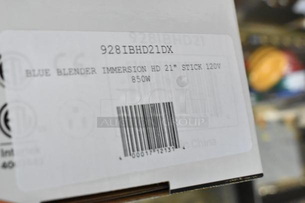 21-inch AvaMix 928IBHD21 immersion blender box label, brand new, 120V, 850W, heavy-duty, variable speed, scratch and dent.
