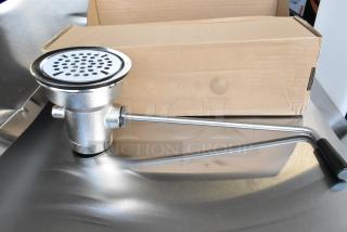 Brand new Regency 600DT1 twist handle waste valve, 3 1/2" sink opening, metallic finish, with original packaging.