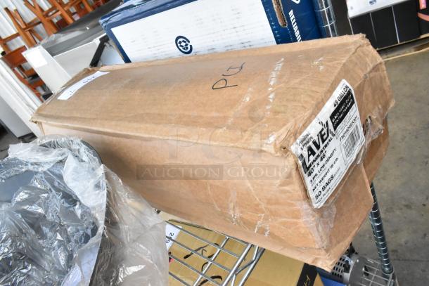 Box of Lavex 45 Gal 3 Mil Low-Density Black Trash Bags, 50/Case, Scratch and Dent, showing packaging with label details.