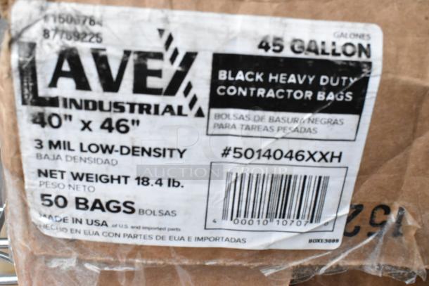Lavex 45 Gallon Black Heavy-Duty Trash Bags, 3 Mil, 40"x46", Low-Density, 50/Case, Made in USA, item #5014046XXH.