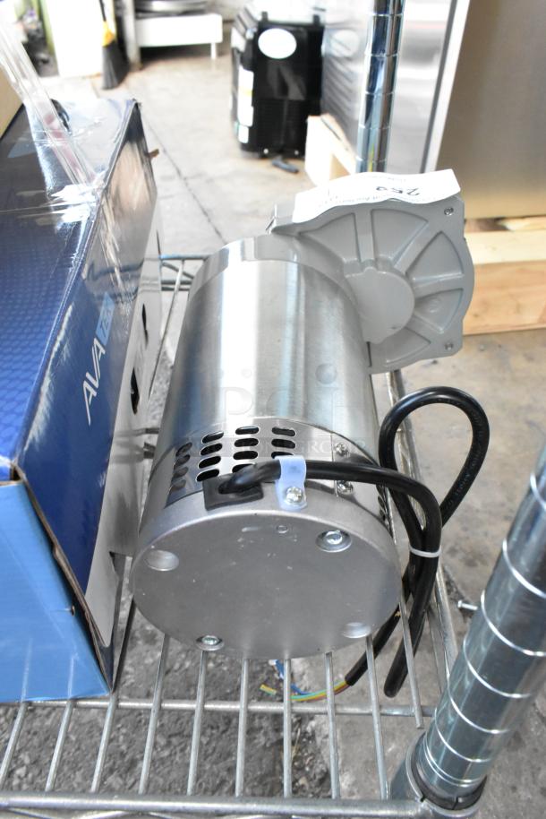 BRAND NEW Hengyi HY-349 Motor, 120V, 1 Phase. Minor scratches on stainless steel body. Power cables and labels visible.