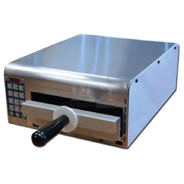 Brand new Prince Castle 464-B stainless steel 13-inch toaster, single chamber, front loader, minor scratches and dents.