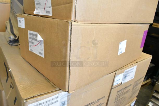 Cardboard box for Prince Castle 464-B 13" Stainless Steel Toaster, front loader, labeled with shipping and product information.