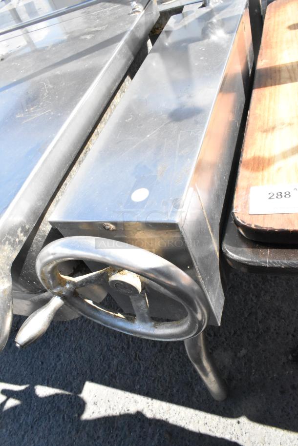 Stainless steel manual tilt braising pan with handwheel, commercial-grade, slightly used, visible model label "288".