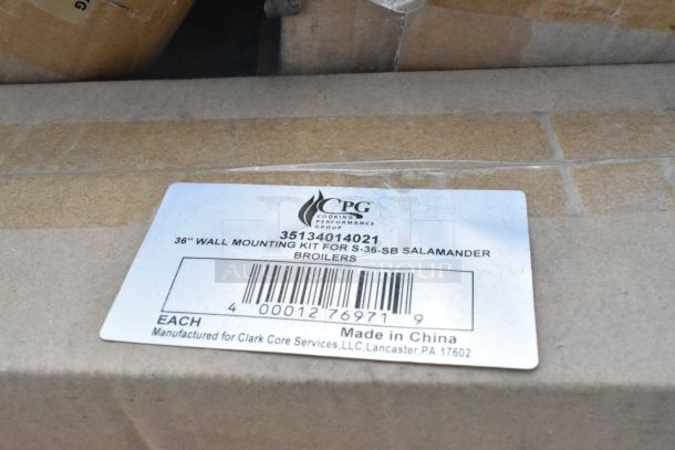Label for CPG 36" Wall Mounting Kit, S-36-SB Salamander Broilers. Shows barcode and manufacturing info, Made in China.