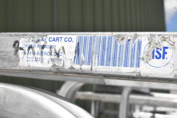Metal Commercial Pan Transport Rack, worn "Royal Cart Co." label, commercial casters, model AL-1812-B, NSF certified.