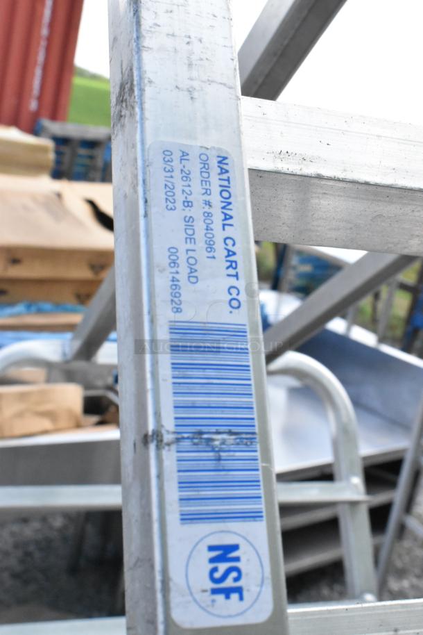 2 Metal Commercial Pan Transport Rack with casters, National Cart Co. label, side load, order #8040961, NSF certified.