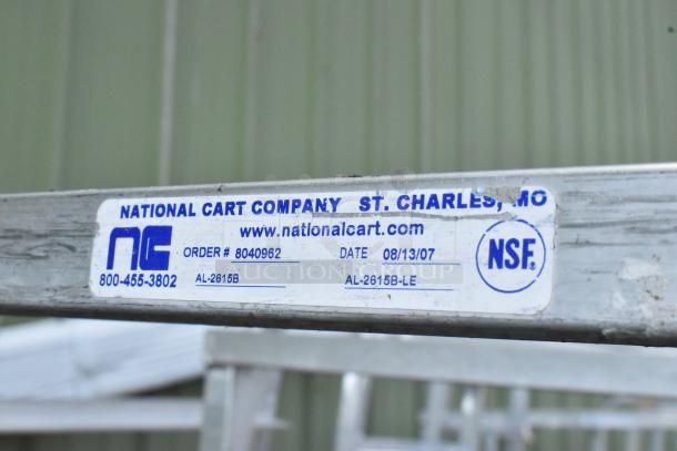 Metal commercial pan transport rack with casters, by National Cart Company, Order #8040962, Model AL-2615B, NSF certified.