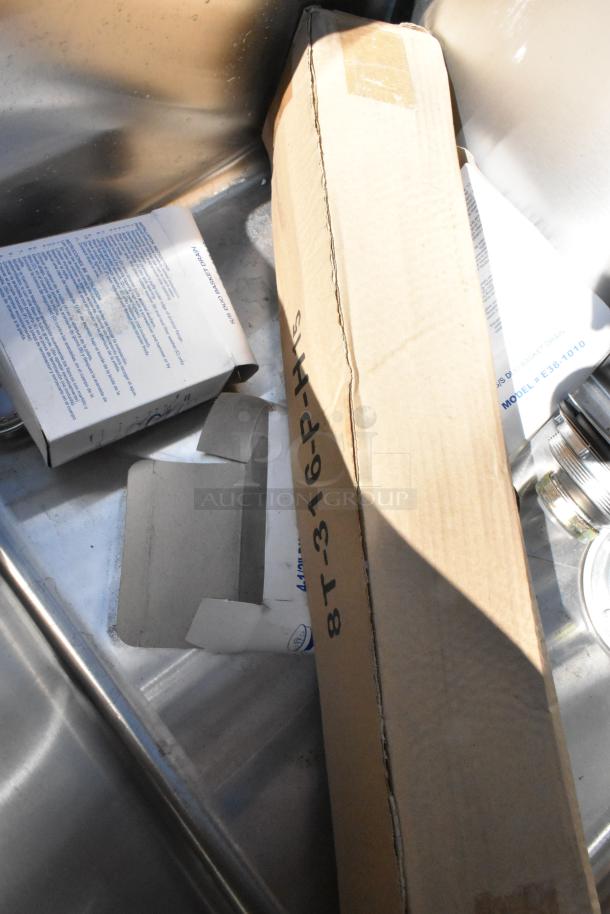 Advance Tabco FC-3-1620 stainless steel 3 bay sink, brand new with minor scratches and dents, commercial-grade.