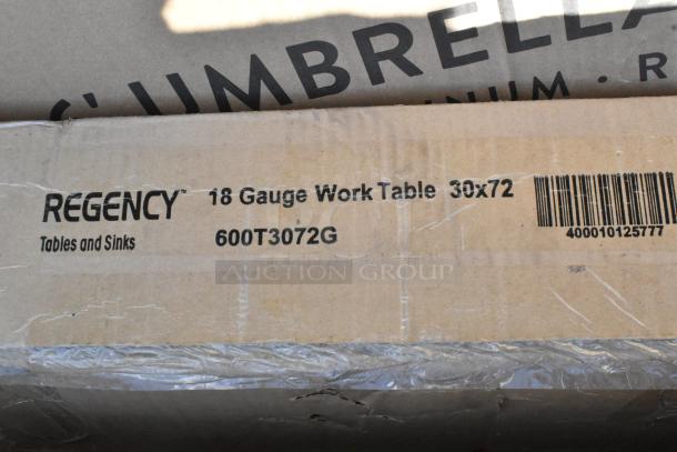 Regency 18 Gauge Work Table in packaging, model 600T3072G, dimensions 30x72. Brand new with scratch and dent condition.