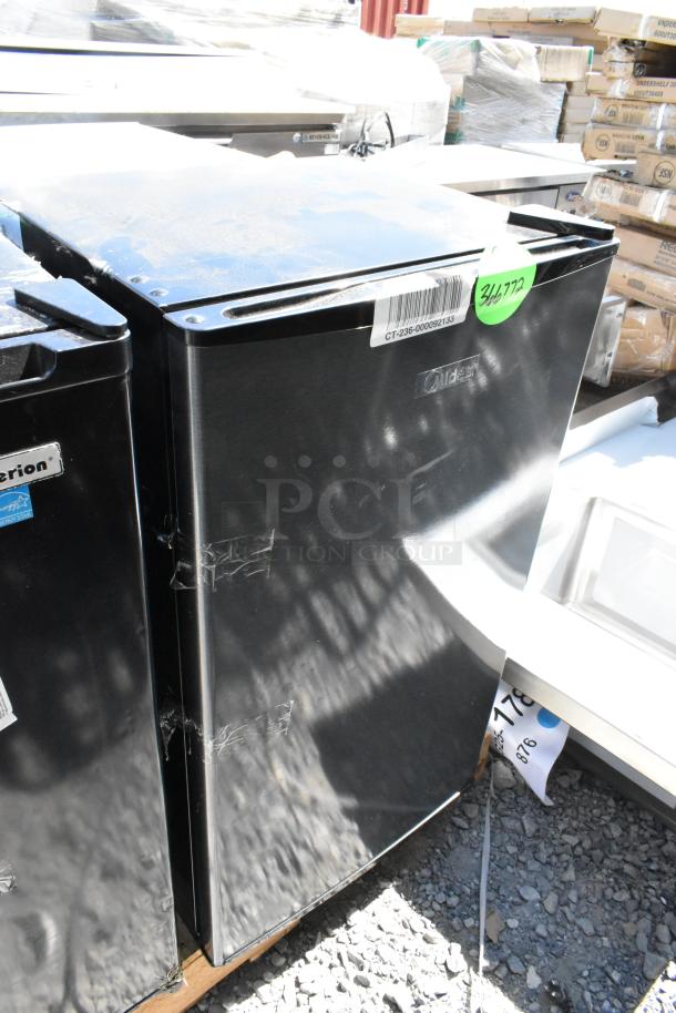 Set of four mini coolers/chest freezers: Frigidaire EFRF5003-6COM, Criterion CCR33CE1B, Galanz GL35BK, Midea MRM33S8ASL, 115V.