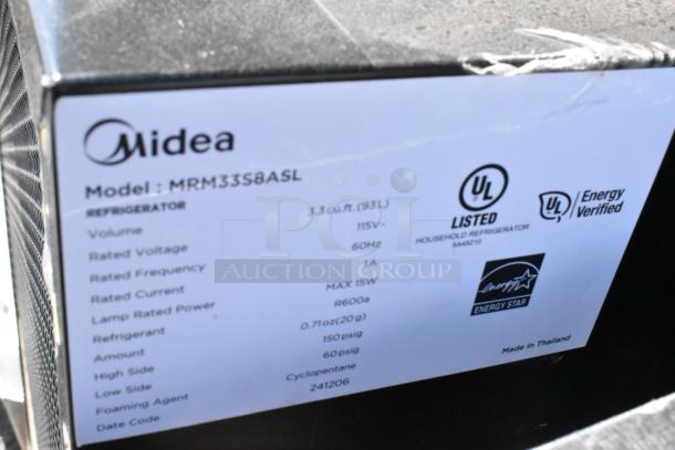 4 mini coolers including Midea MRM33S8ASL; 115V, 1 phase; UL certified; Energy Star labeled.