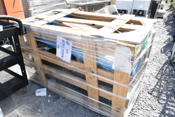Brand new Advance Tabco EB-SS-305M work table, 30"x60", 14 gauge, open front, with fixed mid shelf, in crate.