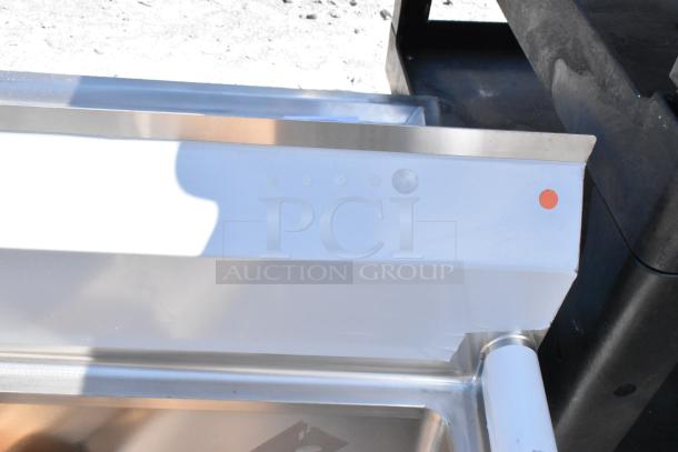 Brand new Advance Tabco FC-3-1620 stainless steel 3-bay sink, scratch and dent, includes red sticker marking.
