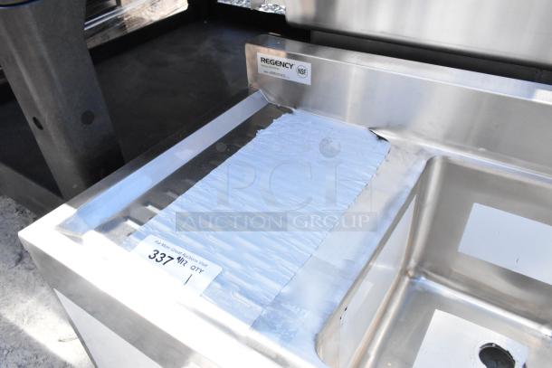 Regency 600B31014213 stainless steel 3 bay back bar sink with dual drain boards, scratch and dent condition, NSF certified.