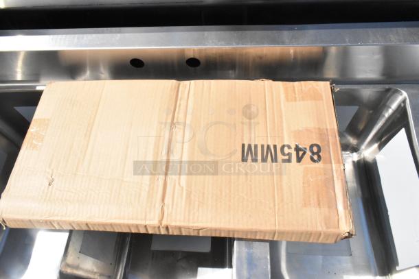 Regency stainless steel 3 bay back bar sink with dual drain boards, brand new scratch and dent condition, boxed.