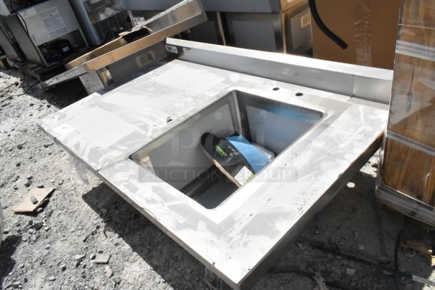 Regency 600ST3048R stainless steel table with sink bay, brand new scratch and dent, no legs, visible label included.