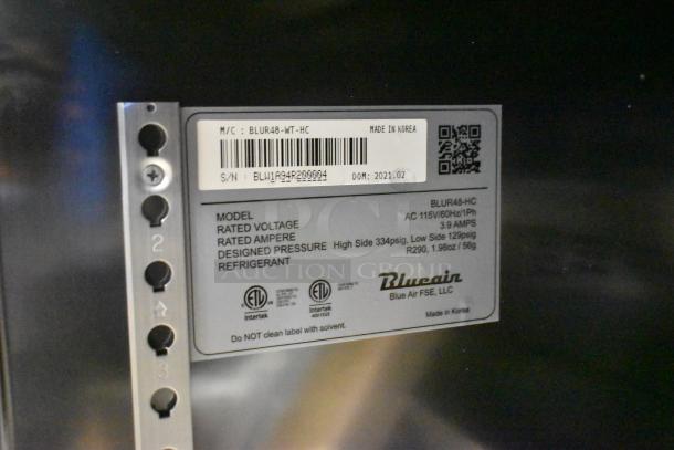 BRAND NEW Blue Air BLUR48-HC stainless steel commercial cooler. Model label shows 115V, 1-phase, Made in Korea.