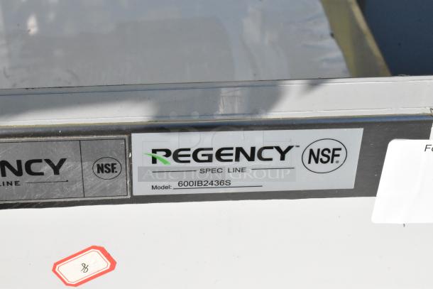 Brand new Regency 600IB2436S 24"x36" underbar ice bin, 119 lb capacity. Spec Line model, NSF certified, minor cosmetic scratches.