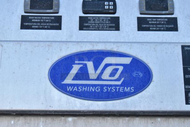 LVO FL14E stainless steel pot and pan washer, 460V, 3-phase, control panel with temperature settings, LVO logo visible.