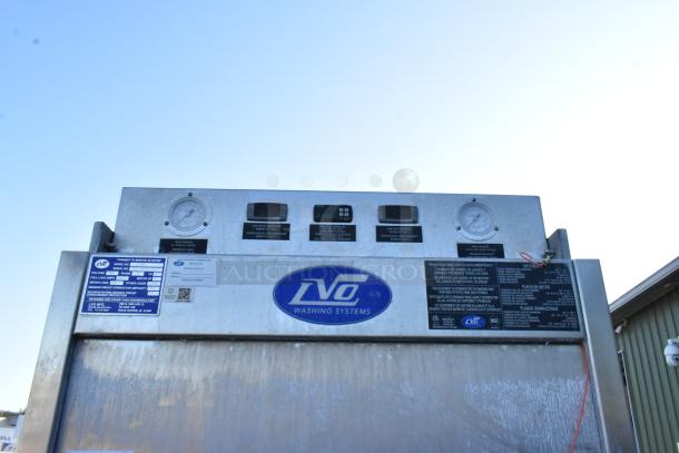 LVO FL14E stainless steel commercial front load pot and pan washer, 460 volts, 3 phase, with labeled control panel.