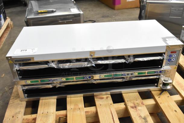 BRAND NEW Prince Castle EHB24F2-JIB16 Stainless Steel Holding Bin in box, 208-240V, 1 Phase, dual-level shelving, control panel.