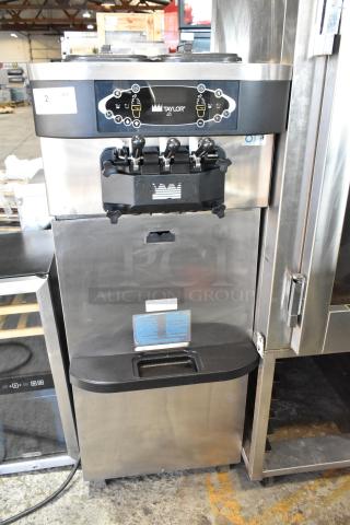 Taylor C723-33 Stainless Steel Commercial Floor Style Water Cooled 2 Flavor w/ Twist Soft Serve Ice Cream Machine on Commercial Casters. 208-230 Volts, 3 Phase. - Item #1206609