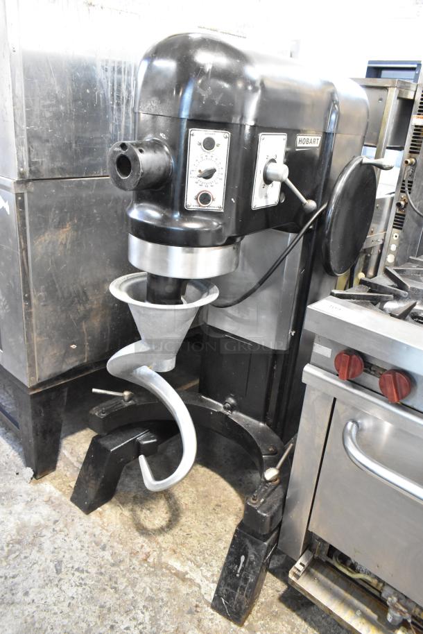 Hobart L-800 metal commercial mixer, 80 quart, with bowl and attachments. Good condition. 230V, 1 phase.