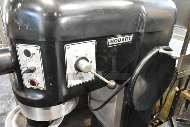 Hobart L-800 commercial 80-quart dough mixer with bowl, two dough hooks, paddle, whisk. 230V, 1 phase.