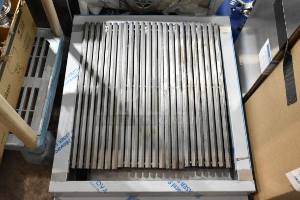 Brand new Imperial IRB-24 stainless steel 24" LP radiant charbroiler, scratch and dent, commercial-grade, pristine grates.