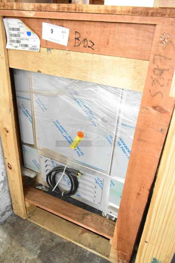 Brand new H&K 52473-1 stainless steel commercial french fry freezer, in crate. Features fry basket holder, commercial casters.