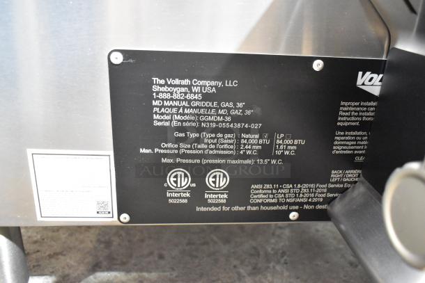 BRAND NEW Vollrath GGMDM-36 Stainless Steel 36" Gas Griddle, 84,000 BTU. Scratch and Dent condition. Manual controls.