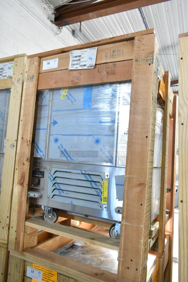 Brand new H&K 52473-1 stainless steel commercial French fry freezer in crate, featuring fry basket holder, commercial casters, 115V.
