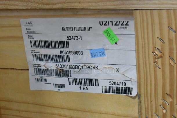 Brand new H&K 52473-1 stainless steel French fry freezer in crate, with fry basket holder and commercial casters. 115V, 1 phase.