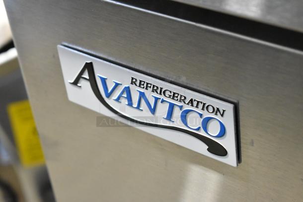 Brand new Avantco 178SSPPT3 stainless steel pizza prep table with minor dents. Features commercial casters, 115V, 1 phase.