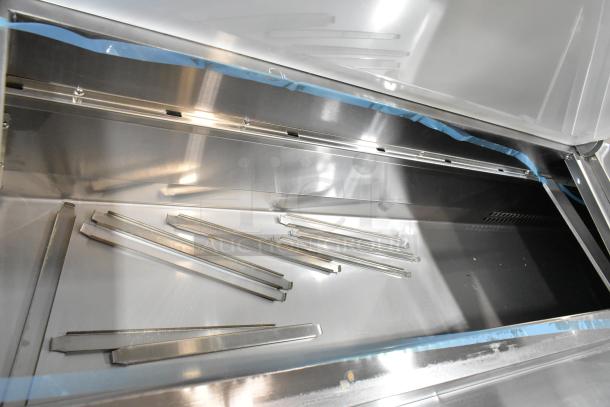 BRAND NEW 2025 Avantco 178SSPPT3 Stainless Steel Pizza Prep Table, scratch and dent, commercial casters, 115V, 1 Phase.