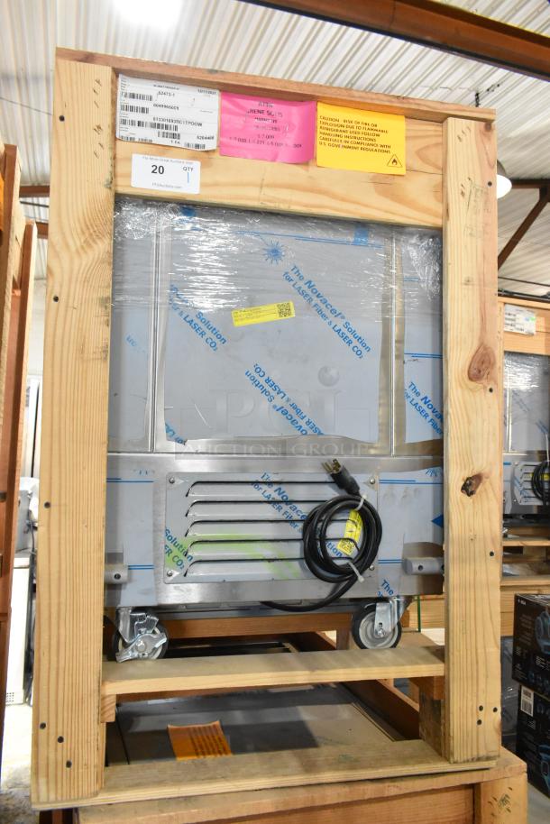 Brand new H&K 52473-1 stainless steel commercial freezer with fry basket holder, in crate, on casters, 115V, 1 phase.