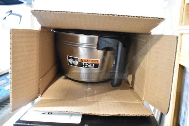 BRAND NEW 2024 Bunn SINGLE SH DBC BrewWISE Brewer in box, warning label visible; stainless steel, 120V, 1 Phase.