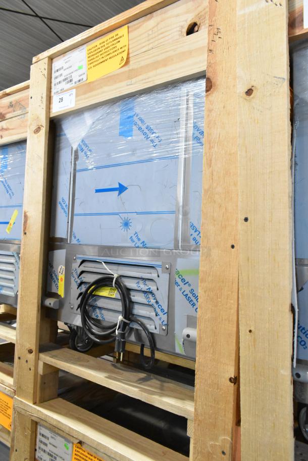 BRAND NEW BKI 52473-1 stainless steel commercial French fry freezer in crate, with fry basket holder, on casters. 115V, 1 phase.