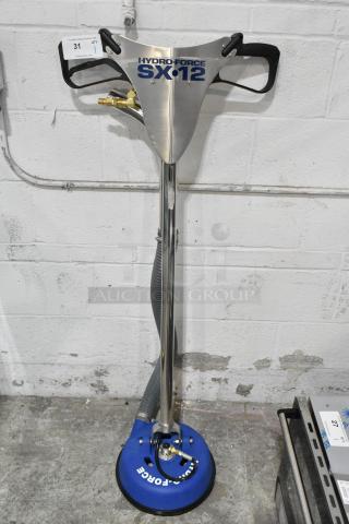 BRAND NEW 2024 HydroForce SX12 cleaning tool, stainless steel, blue base, handles, hose attachment, slight scratches.