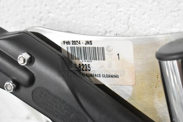 Brand new 2024 HydroForce SX12 with scratch and dent, hard surface cleaning tool. Features label with barcode and caution text.