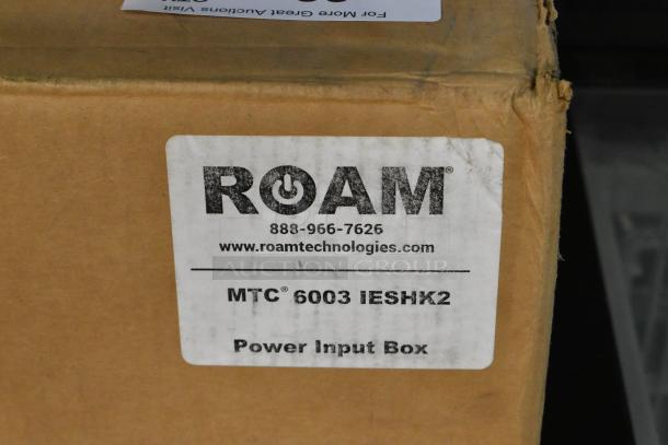 BRAND NEW SCRATCH AND DENT! Roam MTC 6003 IESHK2 Power Input Box, label shows model, website, and contact info.