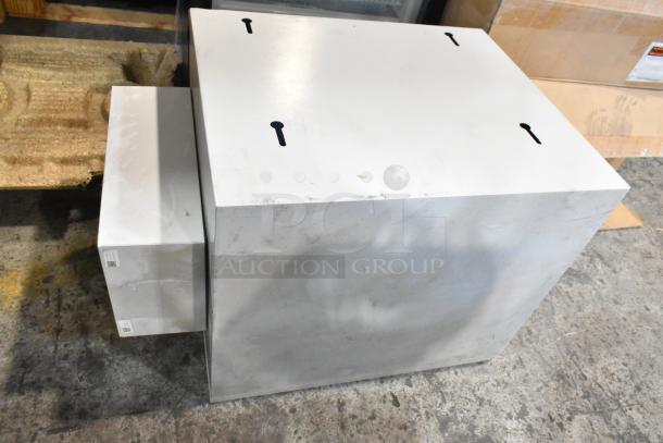 Two metal boxes, rectangular shape, silver color, surface with minor wear. Keyhole openings on top for mounting.