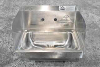 Advance Tabco 7-PS-66 stainless steel single bay wall mount sink, brand new with minor dents, visible branding and model label.