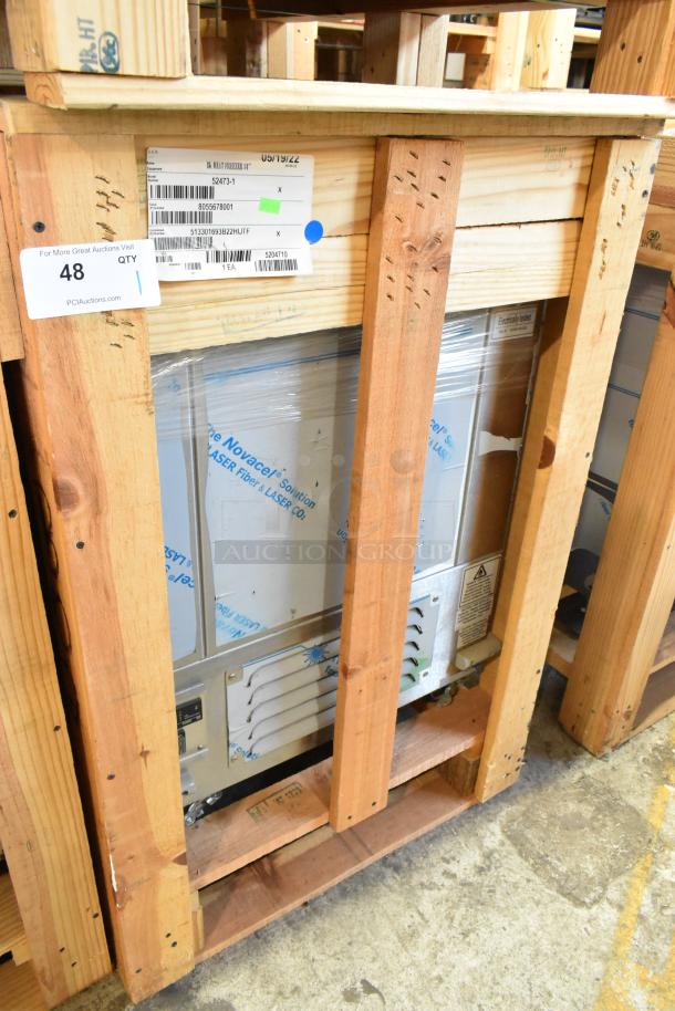 Brand new H&K 52473-1 stainless steel commercial French fry freezer in crate. Features fry basket holder, commercial casters, 115 volts, 1 phase.