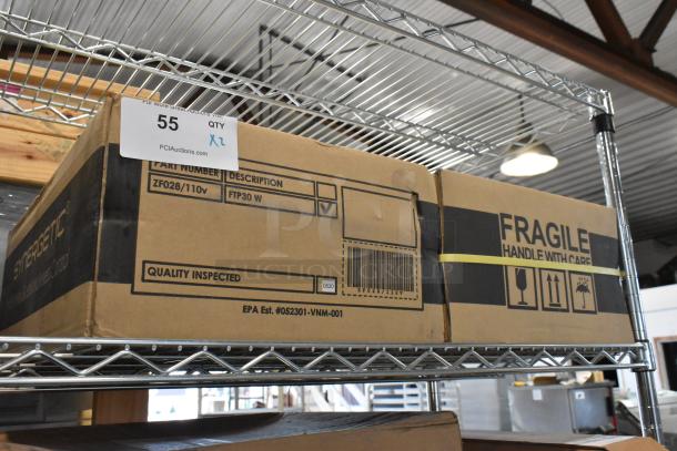 Brand new FTP30 W Insect Light Trap in original box, labeled "SYNERGETIC" and "FRAGILE." Two units available.