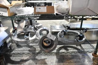 Three brand new, scratch-and-dent metal items: two 190HCMTRUCK bowl trucks for 30-140 qt. mixer bowls and one HL80FD 80 qt. dough hook attachment for Hobart mixer.