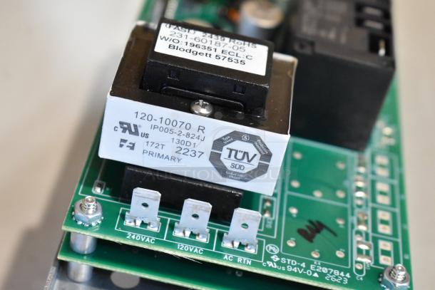 Brand new Blodgett 58718 controller switch; scratch and dent condition. Visible labels: TÜV SÜD certification, 120-10070 R, 240/120VAC.